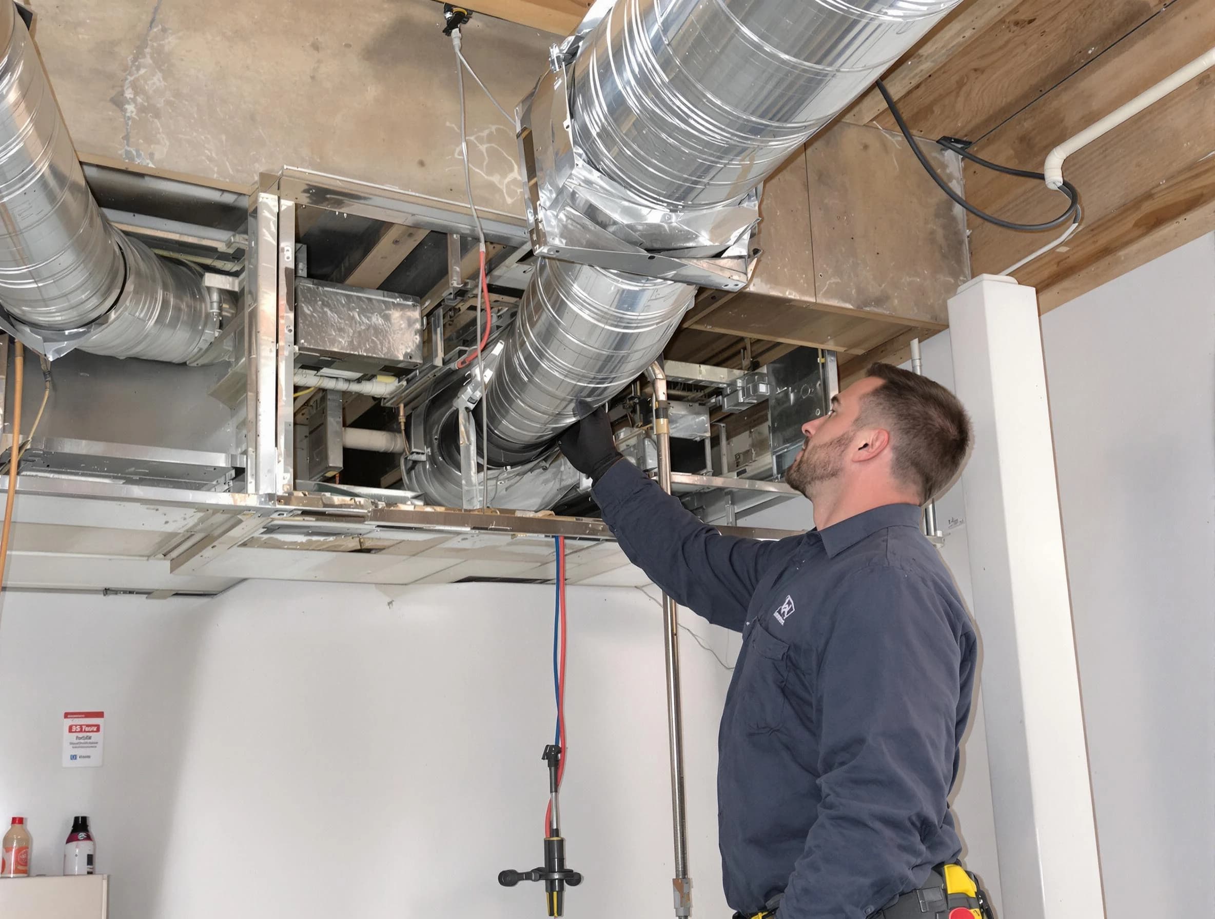 Argo Air Duct Cleaning technician performing professional air duct repair using specialized tools in Argo
