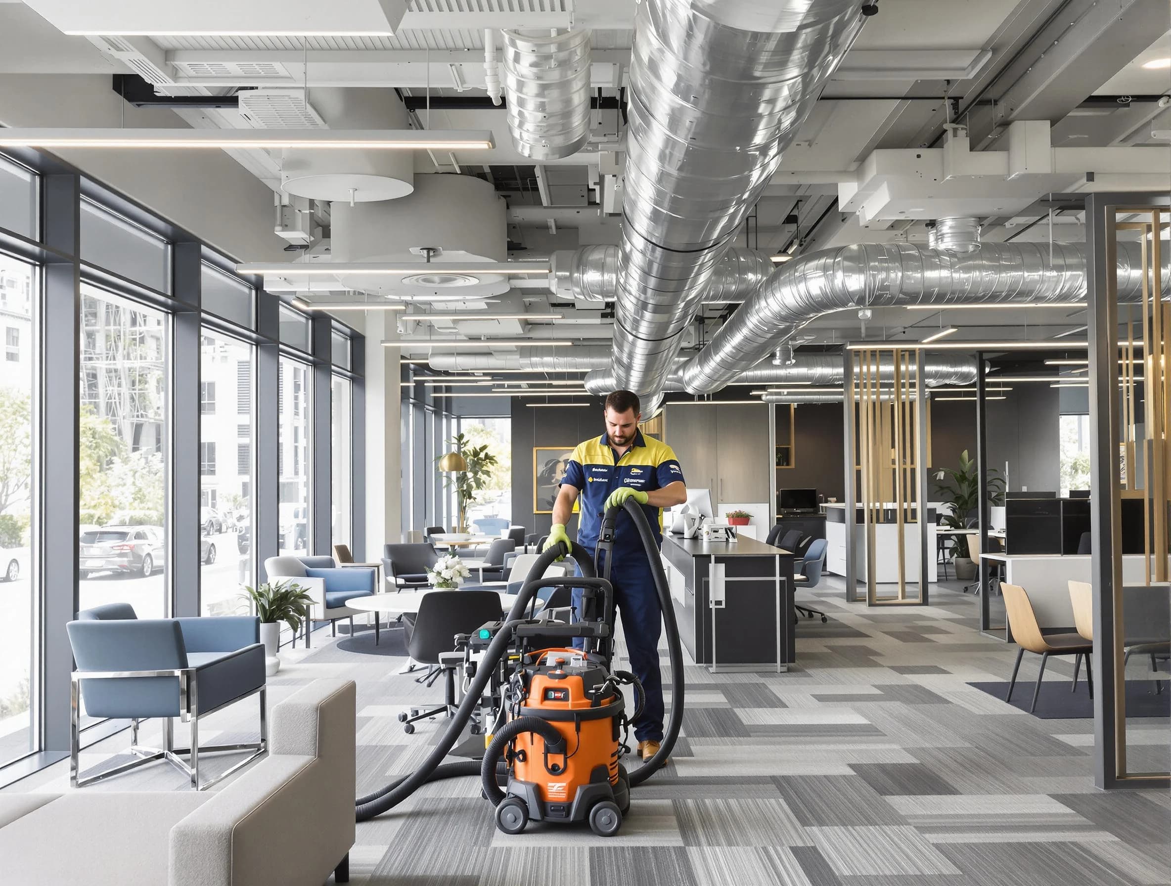 Argo Air Duct Cleaning team performing thorough commercial duct cleaning at a Argo business center